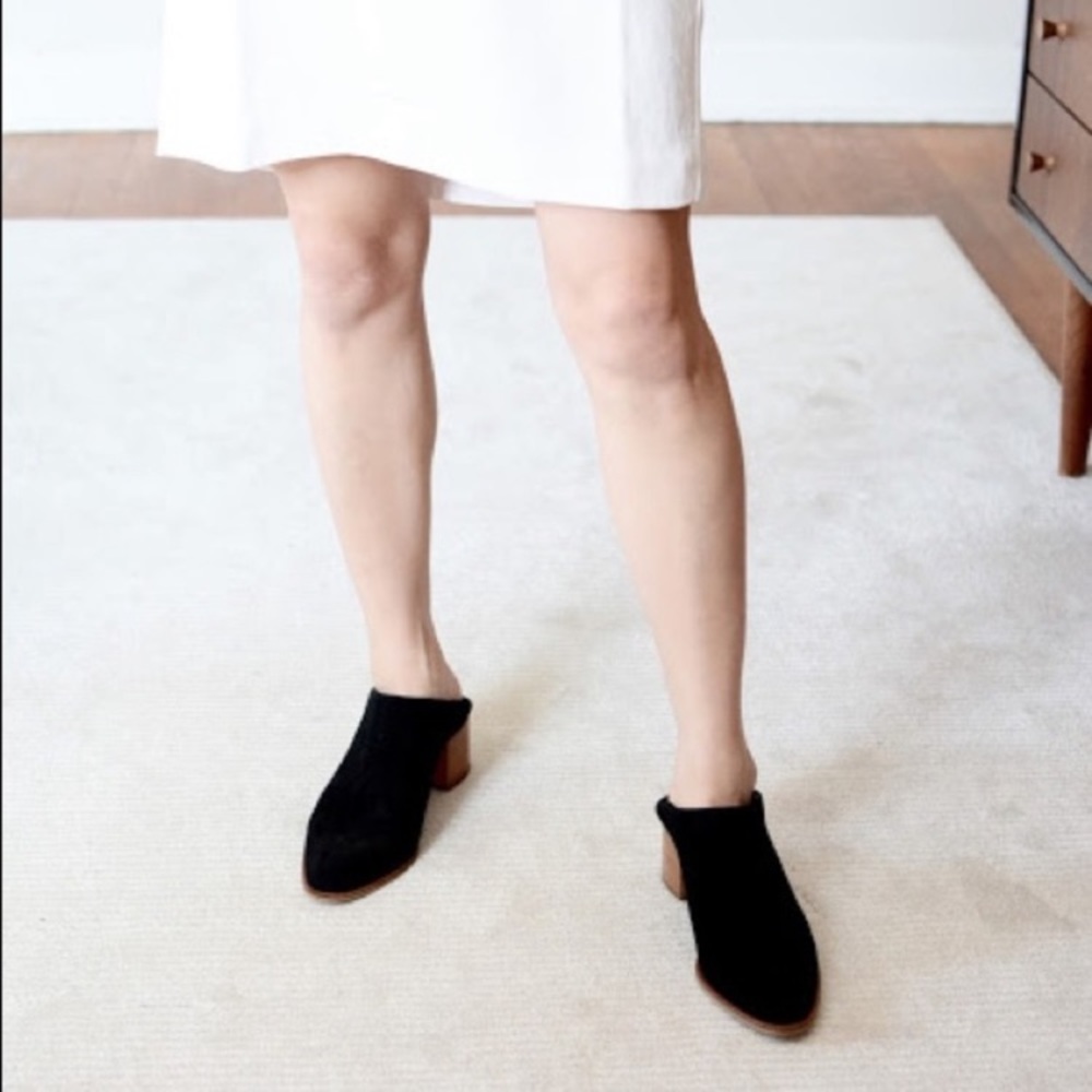 Everlane Suede Heel Mules Black Size 9.5 - Picture 2 of 16